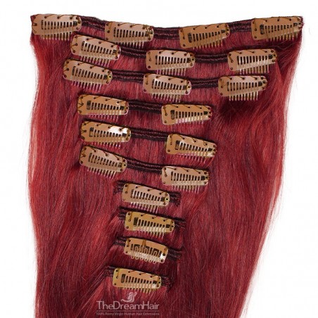 Set of 10 Pieces of Weft, Clip in Hair Extensions, Color #530 (Red Wine), Made With Remy Indian Human Hair