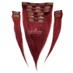 Set of 10 Pieces of Weft, Clip in Hair Extensions, Color #530 (Red Wine), Made With Remy Indian Human Hair