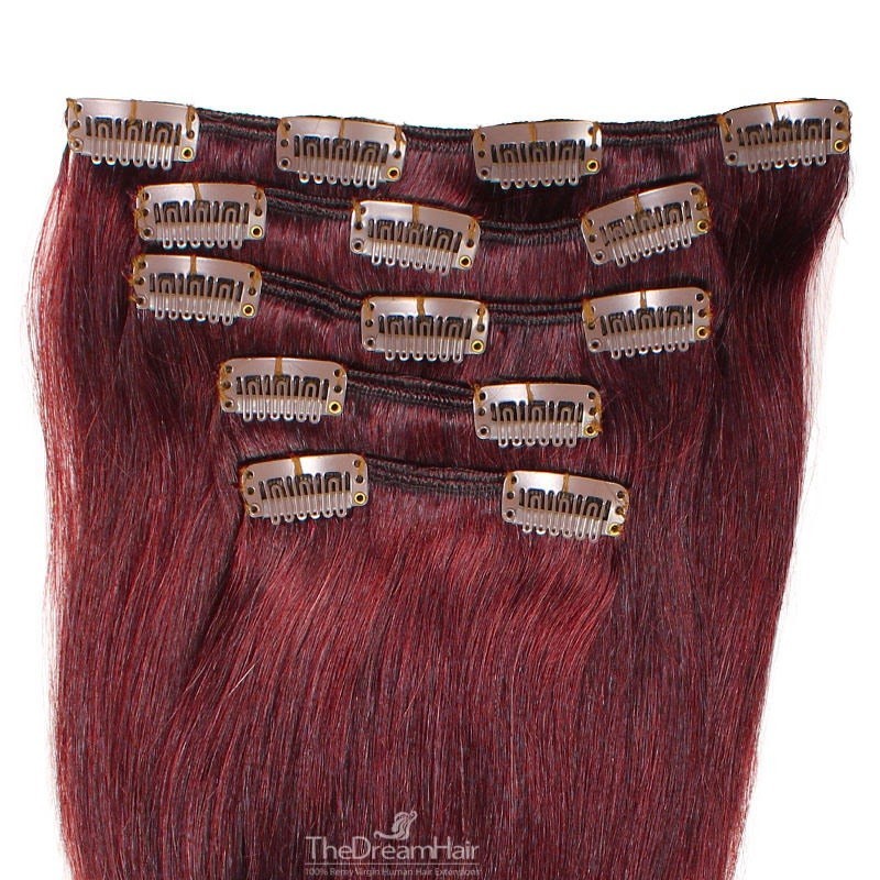 Set of 5 Pieces of Weft, Clip in Hair Extensions, Color #99j (Burgundy), Made With Remy Indian Human Hair Set of 5 Pieces of Weft, Clip in Hair Extensions, Color #99j (Burgundy), Made With Remy Indian Human Hair