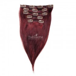 Set of 5 Pieces of Weft, Clip in Hair Extensions, Color #99j (Burgundy), Made With Remy Indian Human Hair