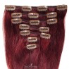 Set of 7 Pieces of Weft, Clip in Hair Extensions, Color #99j (Burgundy), Made With Remy Indian Human Hair
