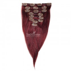 Set of 8 Pieces of Weft, Clip in Hair Extensions, Color #99j (Burgundy), Made With Remy Indian Human Hair