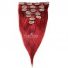 Set of 7 Pieces of Weft, Clip in Hair Extensions, Color Red, Made With Remy Indian Human Hair