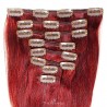 Set of 8 Pieces of Weft, Clip in Hair Extensions, Color Red, Made With Remy Indian Human Hair