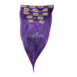 Set of 5 Pieces of Weft, Clip in Hair Extensions, Color Purple, Made With Remy Indian Human Hair