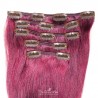 Set of 5 Pieces of Weft, Clip in Hair Extensions, Color Pink, Made With Remy Indian Human Hair