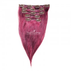 Set of 5 Pieces of Weft, Clip in Hair Extensions, Color Pink, Made With Remy Indian Human Hair