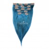 Set of 5 Pieces of Weft, Clip in Hair Extensions, Color Blue, Made With Remy Indian Human Hair