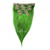 Set of 5 Pieces of Weft, Clip in Hair Extensions, Color Green, Made With Remy Indian Human Hair