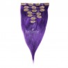 Set of 7 Pieces of Weft, Clip in Hair Extensions, Color Purple, Made With Remy Indian Human Hair