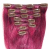 Set of 7 Pieces of Weft, Clip in Hair Extensions, Color Pink, Made With Remy Indian Human Hair