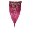 Set of 7 Pieces of Weft, Clip in Hair Extensions, Color Pink, Made With Remy Indian Human Hair