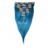 Set of 7 Pieces of Weft, Clip in Hair Extensions, Color Blue, Made With Remy Indian Human Hair