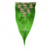 Set of 7 Pieces of Weft, Clip in Hair Extensions, Color Green, Made With Remy Indian Human Hair