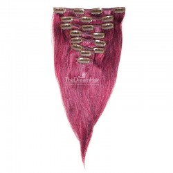 Set of 8 Pieces of Weft, Clip in Hair Extensions, Color Pink, Made With Remy Indian Human Hair