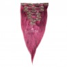 Set of 8 Pieces of Weft, Clip in Hair Extensions, Color Pink, Made With Remy Indian Human Hair