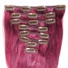 Set of 8 Pieces of Weft, Clip in Hair Extensions, Color Pink, Made With Remy Indian Human Hair