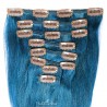 Set of 8 Pieces of Weft, Clip in Hair Extensions, Color Blue, Made With Remy Indian Human Hair