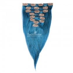 Set of 8 Pieces of Weft, Clip in Hair Extensions, Color Blue, Made With Remy Indian Human Hair