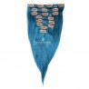 Set of 8 Pieces of Weft, Clip in Hair Extensions, Color Blue, Made With Remy Indian Human Hair