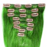 Set of 8 Pieces of Weft, Clip in Hair Extensions, Color Green, Made With Remy Indian Human Hair