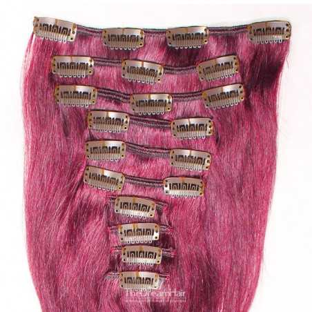 Set of 10 Pieces of Weft, Clip in Hair Extensions, Color Pink, Made With Remy Indian Human Hair