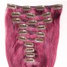 Set of 10 Pieces of Weft, Clip in Hair Extensions, Color Pink, Made With Remy Indian Human Hair