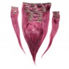 Set of 10 Pieces of Weft, Clip in Hair Extensions, Color Pink, Made With Remy Indian Human Hair