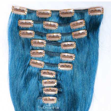 copy of Set of 10 Pieces of Weft, Clip in Hair Extensions, Color Blue, Made With Remy Indian Human Hair