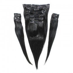 Set of 10 Pieces of Double Weft, Clip in Hair Extensions, Color #1 (Jet Black), Made With Remy Indian Human Hair