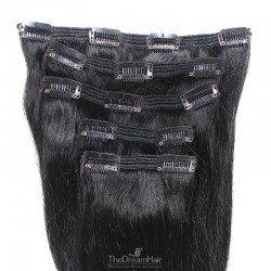 Set of 5 Pieces of Double Weft, Clip in Hair Extensions, Color #1 (Jet Black), Made With Remy Indian Human Hair