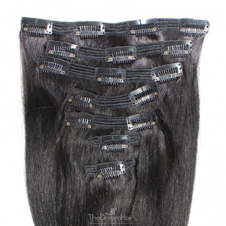 Set of 7 Pieces of Double Weft, Clip in Hair Extensions, Color #1B (Off Black), Made With Remy Indian Human Hair