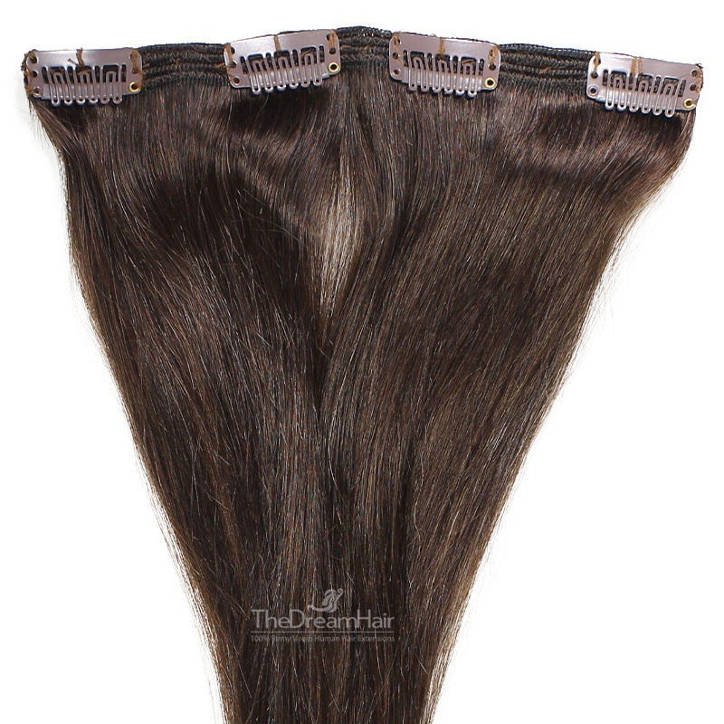 One Piece of Double Weft, Clip in Hair Extensions, Color #2 (Darkest Brown), Made With Remy Indian Human Hair