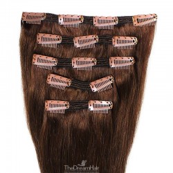 Set of 5 Pieces of Double Weft, Clip in Hair Extensions, Color #4 (Dark Brown), Made With Remy Indian Human Hair