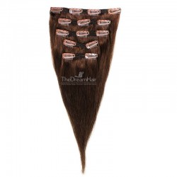 Set of 5 Pieces of Double Weft, Clip in Hair Extensions, Color #4 (Dark Brown), Made With Remy Indian Human Hair