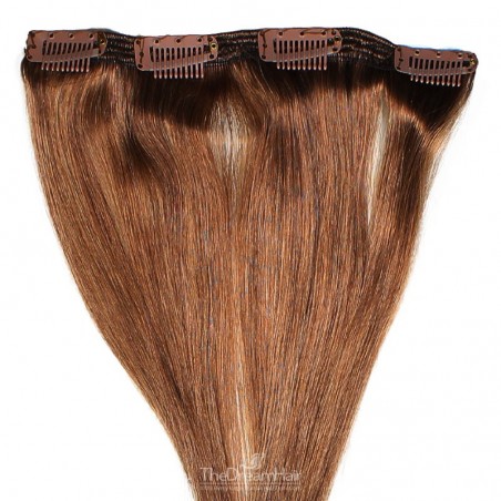 One Piece of Double Weft, Clip in Hair Extensions, Color #6 (Medium Brown), Made With Remy Indian Human Hair