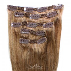 Set of 5 Pieces of Double Weft, Clip in Hair Extensions, Color #8 (Chestnut Brown), Made With Remy Indian Human Hair