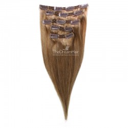Set of 5 Pieces of Double Weft, Clip in Hair Extensions, Color #8 (Chestnut Brown), Made With Remy Indian Human Hair