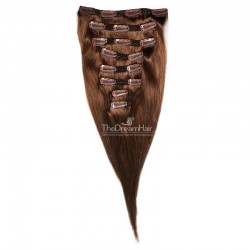 Set of 8 Pieces of Double Weft, Clip in Hair Extensions, Color #6 (Medium Brown), Made With Remy Indian Human Hair