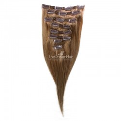 Set of 8 Pieces of Double Weft, Clip in Hair Extensions, Color #8 (Chestnut Brown), Made With Remy Indian Human Hair