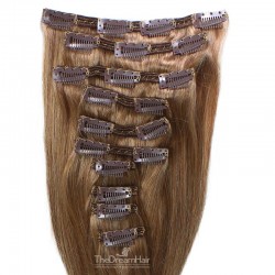 Set of 10 Pieces of Double Weft, Clip in Hair Extensions, Color #8 (Chestnut Brown), Made With Remy Indian Human Hair
