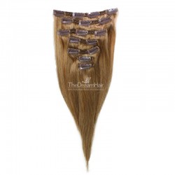Set of 7 Pieces of Double Weft, Clip in Hair Extensions, Color 10 (Golden Brown), Made With Remy Indian Human Hair