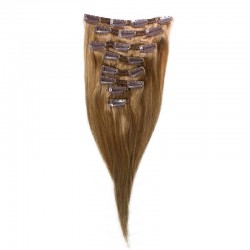 Set of 8 Pieces of Double Weft, Clip in Hair Extensions, Color #10 (Golden Brown), Made With Remy Indian Human Hair