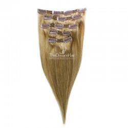 Set of 5 Pieces of Double Weft, Clip in Hair Extensions, Color #14 (Dark Ash Blonde), Made With Remy Indian Human Hair
