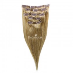 Set of 5 Pieces of Double Weft, Clip in Hair Extensions, Color #16 (Medium Ash Blonde), Made With Remy Indian Human Hair