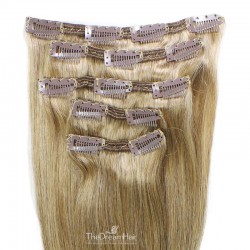 Set of 5 Pieces of Double Weft, Clip in Hair Extensions, Color #18 (Light Ash Blonde), Made With Remy Indian Human Hair