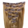Set of 7 Pieces of Double Weft, Clip in Hair Extensions, Color #12 (Light Brown), Made With Remy Indian Human Hair