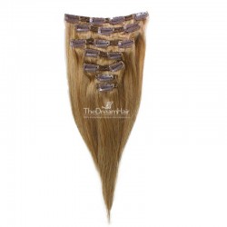 Set of 7 Pieces of Double Weft, Clip in Hair Extensions, Color #12 (Light Brown), Made With Remy Indian Human Hair