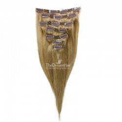 Set of 7 Pieces of Double Weft, Clip in Hair Extensions, Color #14 (Dark Ash Blonde), Made With Remy Indian Human Hair