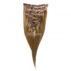 Set of 8 Pieces of Double Weft, Clip in Hair Extensions, Color #12 (Light Brown), Made With Remy Indian Human Hair